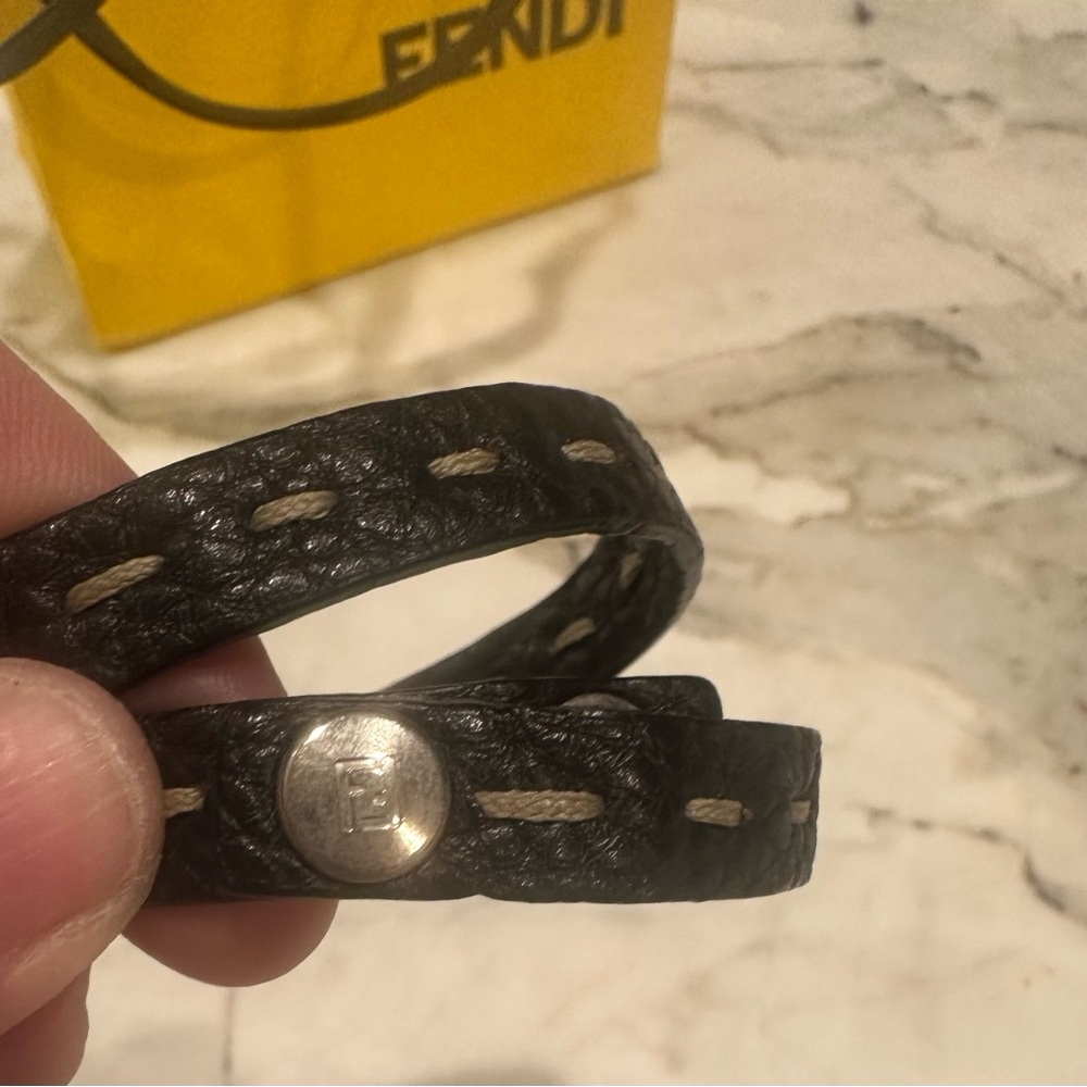 Fendi Brown Leather Wrap Bracelet with Stitched Accents & Silver Hardware! - Picture 3 of 6